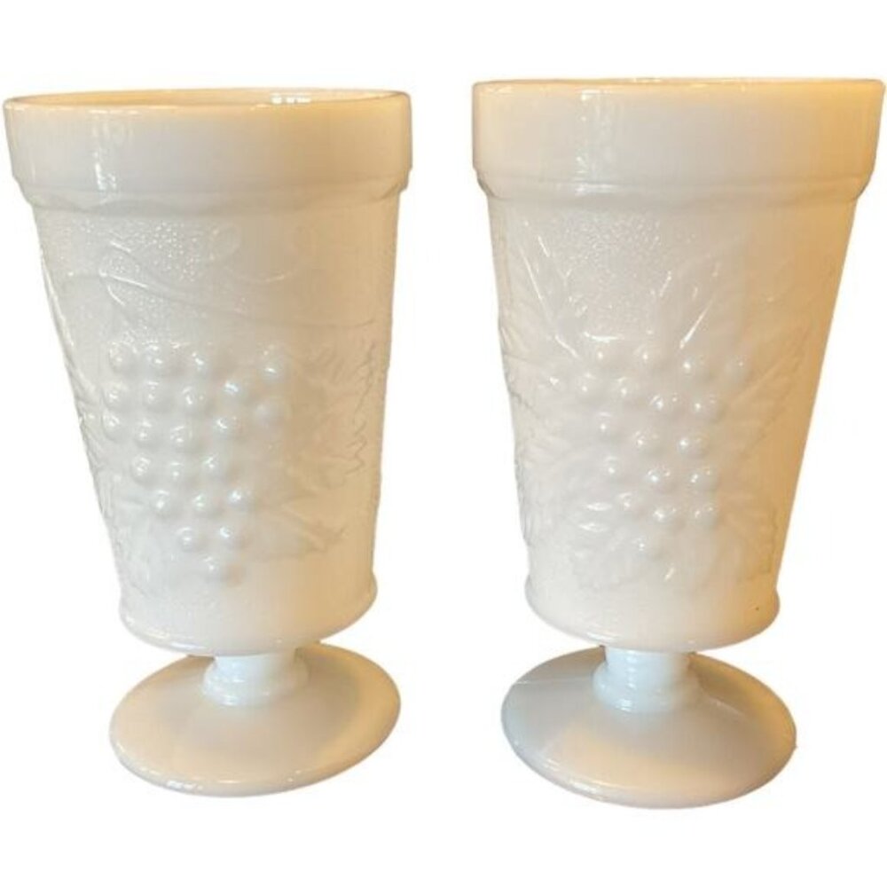 Vintage Grape Vine Pedestal Goblets Set of 2 6" Tall